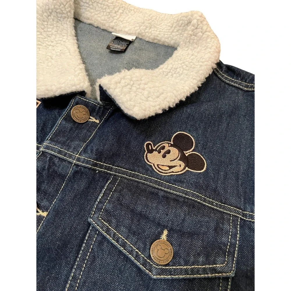 Disney Mickey Mouse Blue Denim Jean Jacket Women’s XL Embroidered Sherpa collar